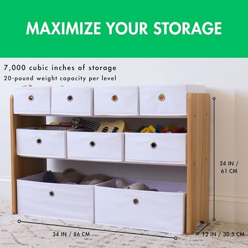 Natural White Toy Storage Organizer with 9 Removable Fabric Bins I346739