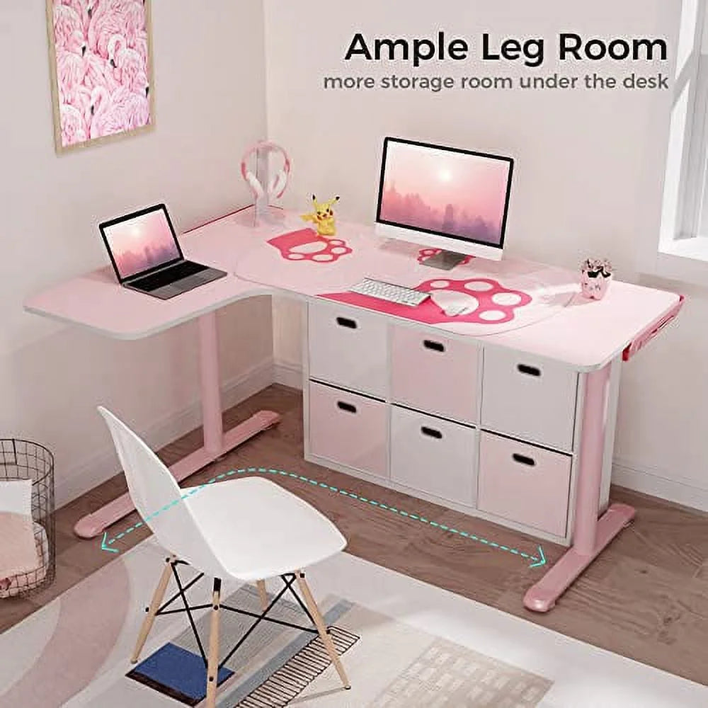 Pink L Shape Gaming Desk with Cable Management P366