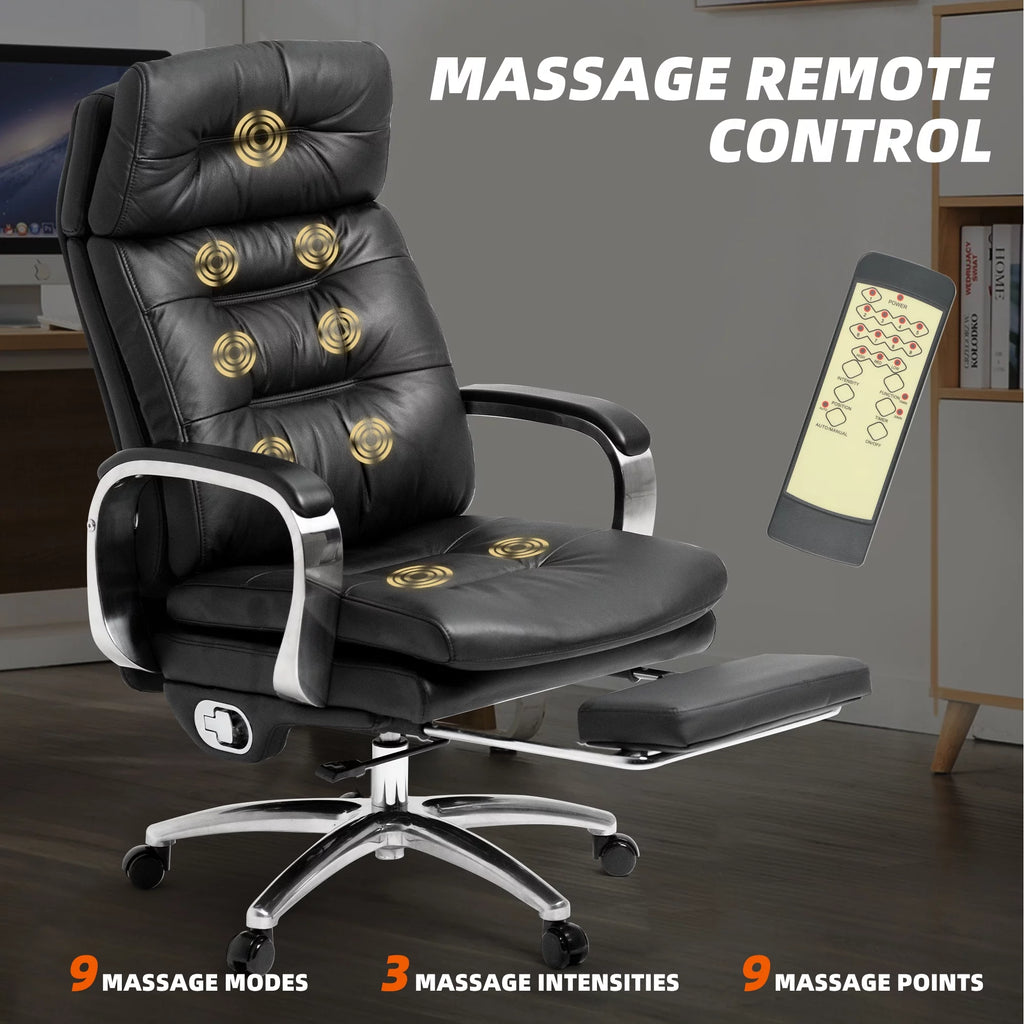 Massage Office Chair with Footrest Genuine Leather K219