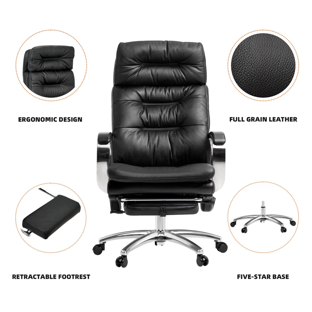 Massage Office Chair with Footrest Genuine Leather K219
