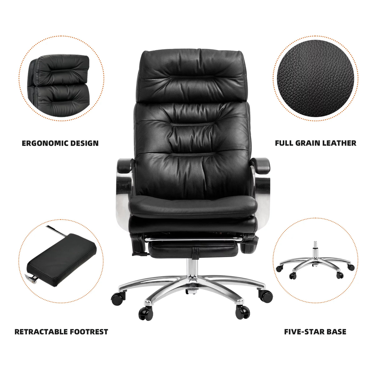 Massage Office Chair with Footrest Genuine Leather K219