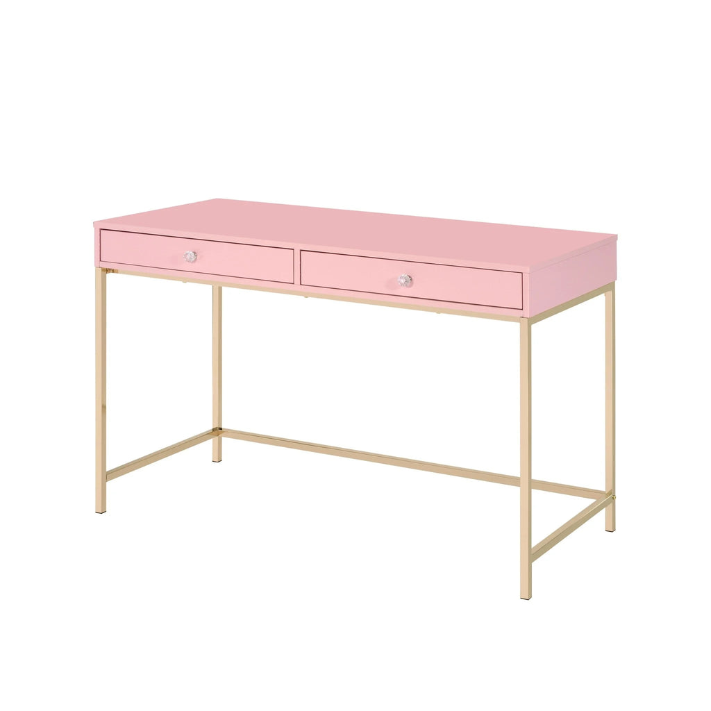 47" Pink And Gold Writing Desk With Two Drawers N860