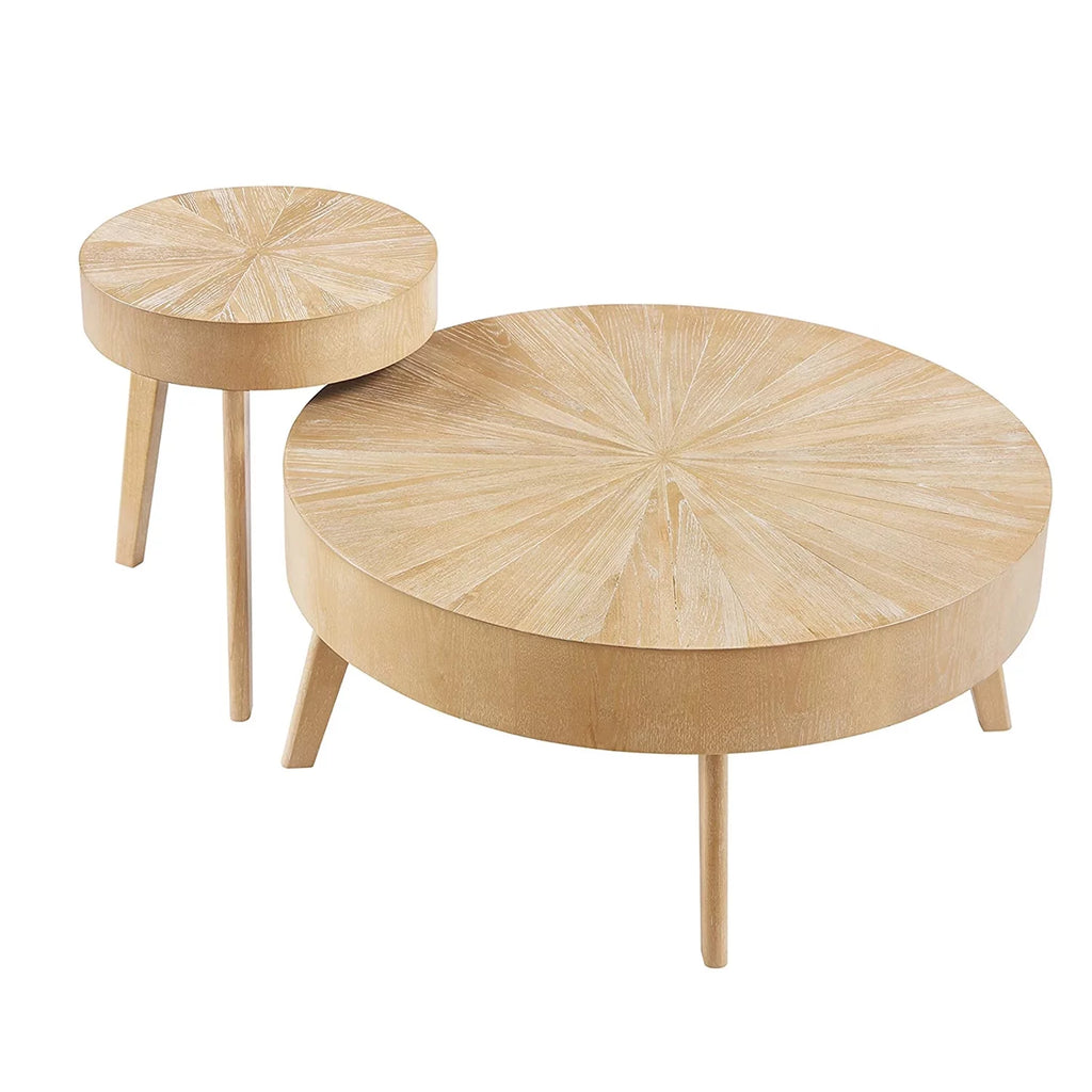 Round Solid Wood Coffee Table Set of 2 D822607