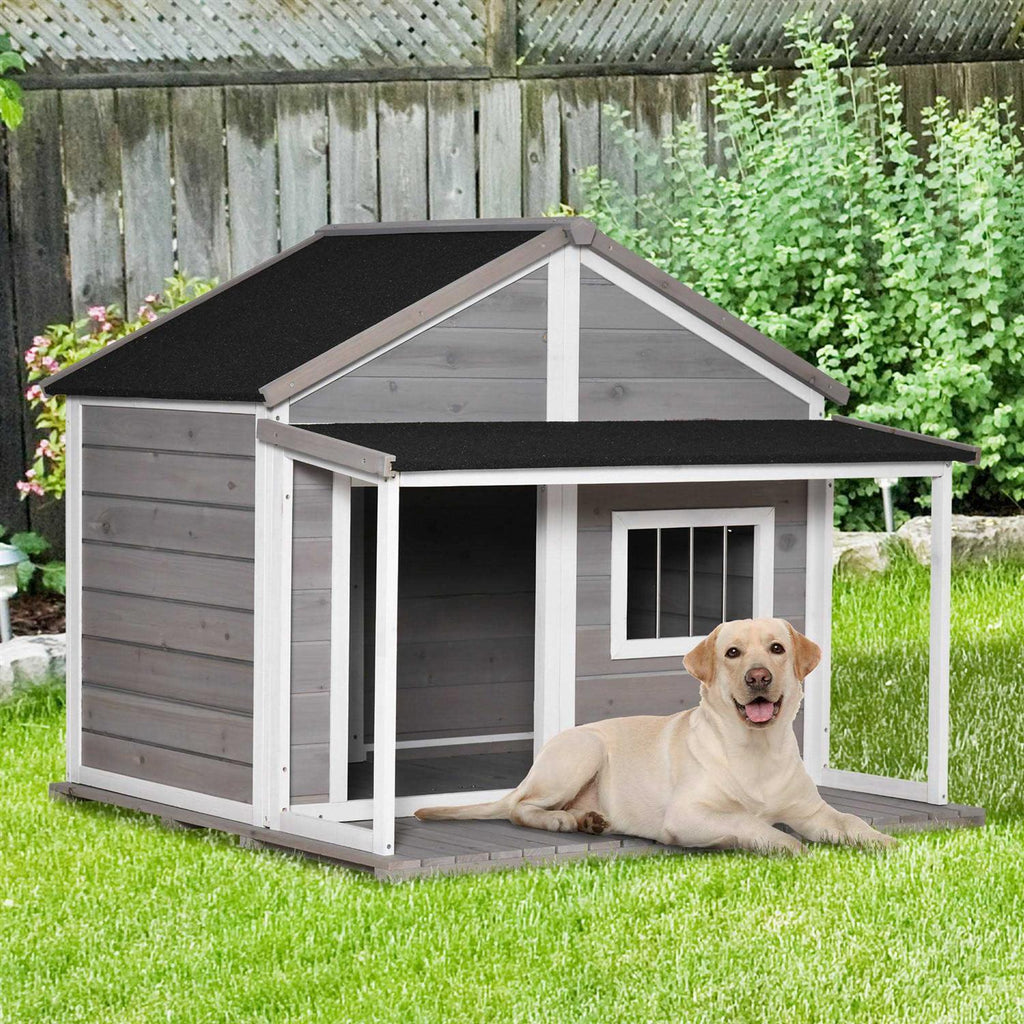 Wooden Raised Dog House with Asphalt Roof V686021