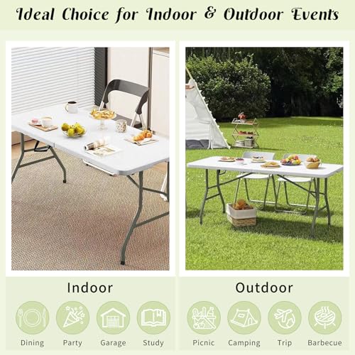 2 Pack 6 FT White Folding Plastic Table with Carrying Handle V46731