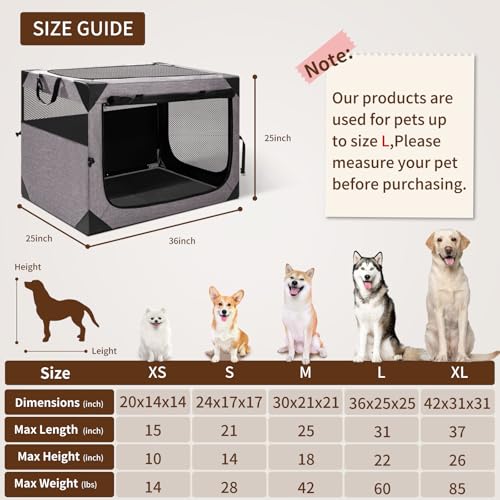 36x25x25 Inch Grey Foldable Dog Crate with 3-Door Z54311