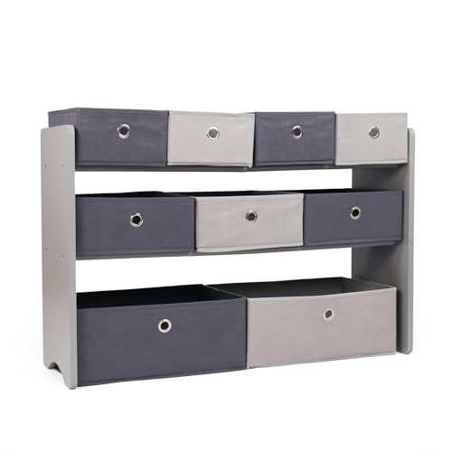 Natural White Toy Storage Organizer with 9 Removable Fabric Bins I346739