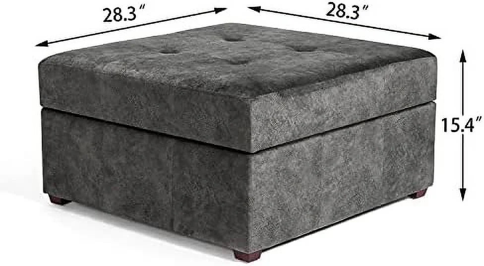 Square Upholstered Tufted Ottoman with Nailhead Trim Wood Legs M491