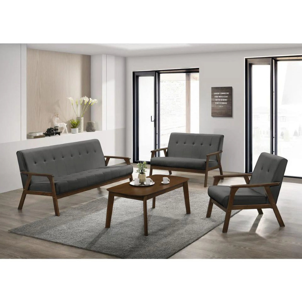 Grey Mid Century Wood 4pc Living Room Set F597141