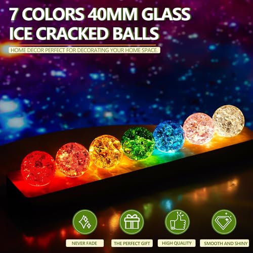 Set of 7 Crystal Balls with LED Wooden Stand N103