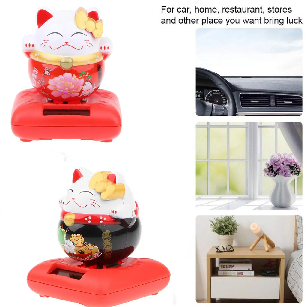 Solar Powered Dancing Toy Lucky Cat Waving Arm Maneki Neko 3 inch Set of 6 T30874