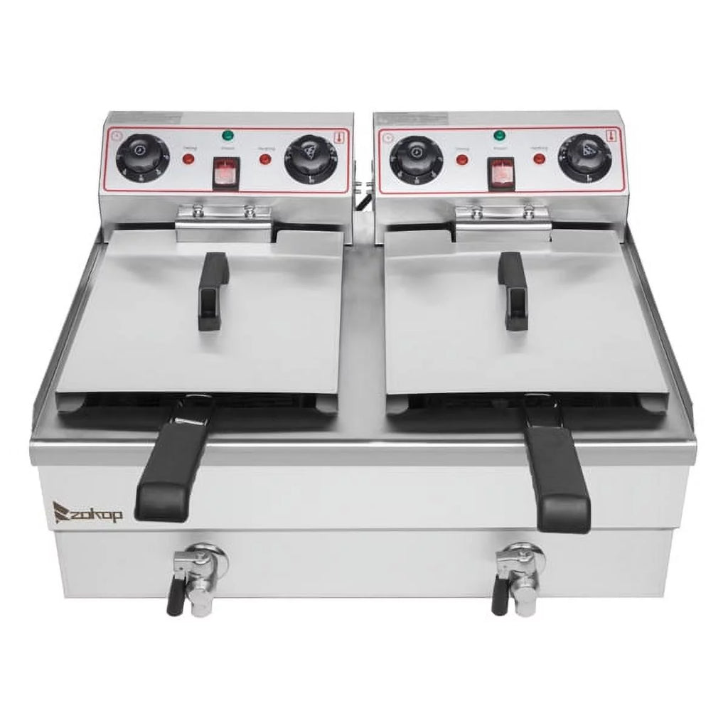 Electric Deep Fryer 16.9QT 24.9QT Stainless Steel Double Tank 3400W I435
