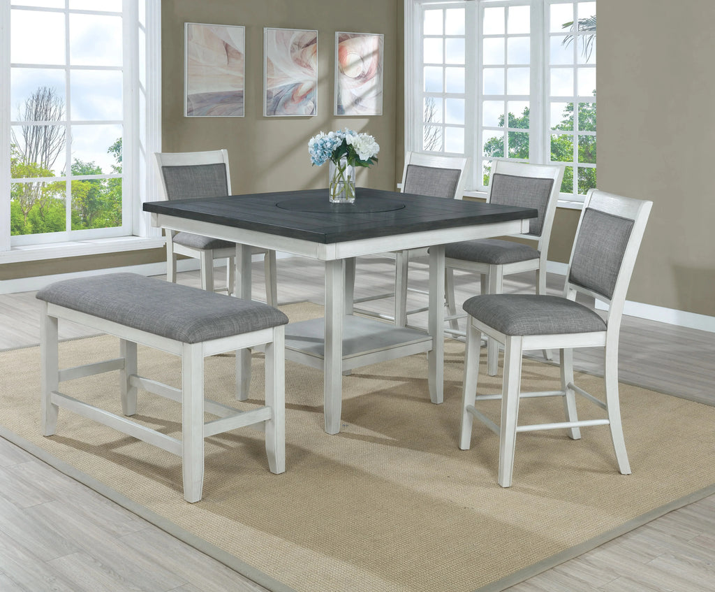 White & Gray Linen Counter Height Bar Stool I757