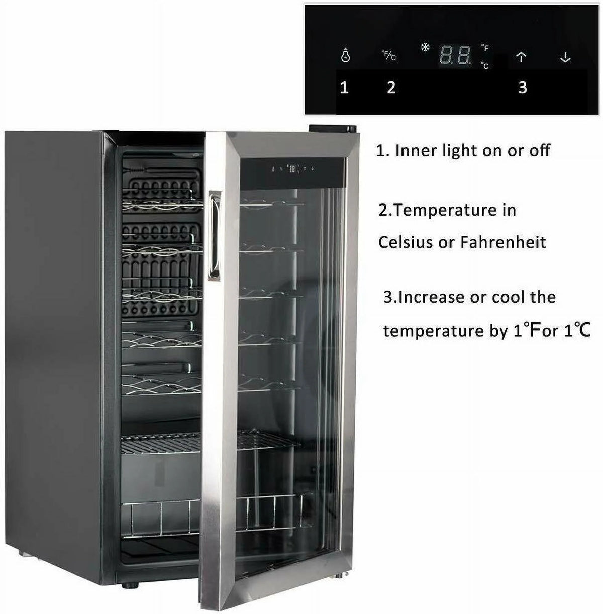3.1 Cu ft 28 Bottles Compressor Stainless Steel Wine Cooler F714