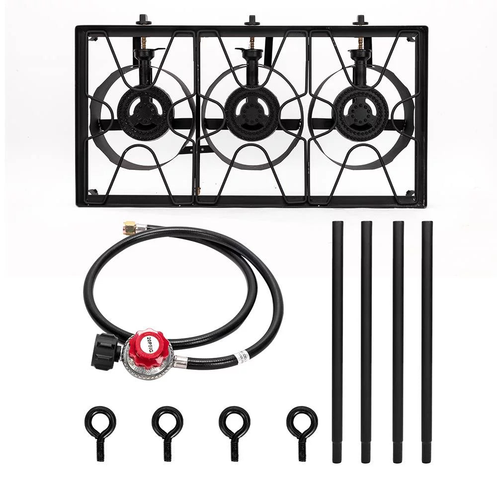 Black Portable 3 Burner Propane Cooker T64936