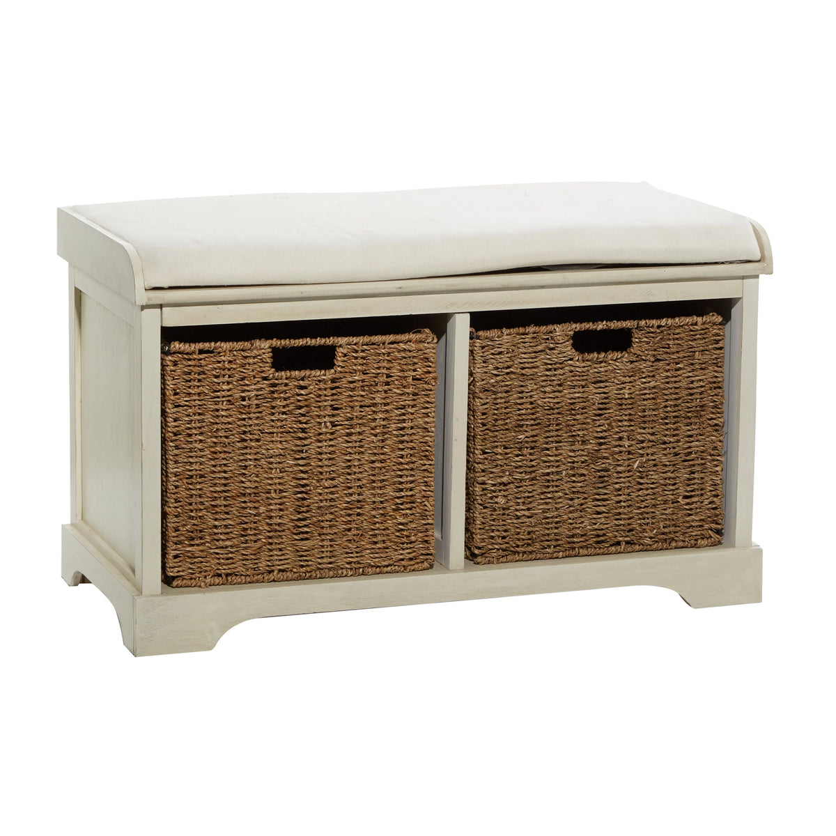White Wood Storage Bench with Cushion Seat Y79002
