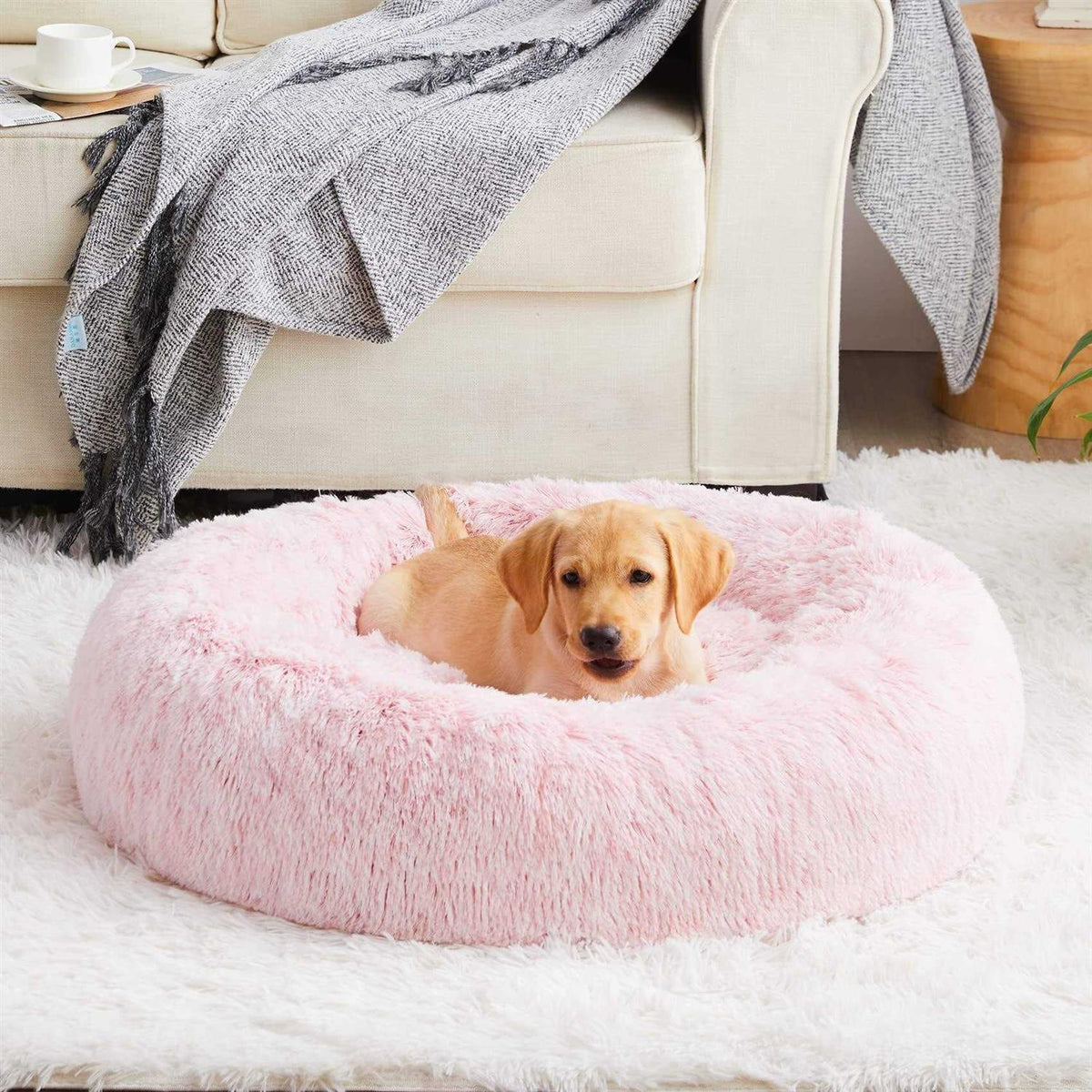 Small Dog Bed Donut Faux Fur Anti-Anxiety Pet Bed Z742596