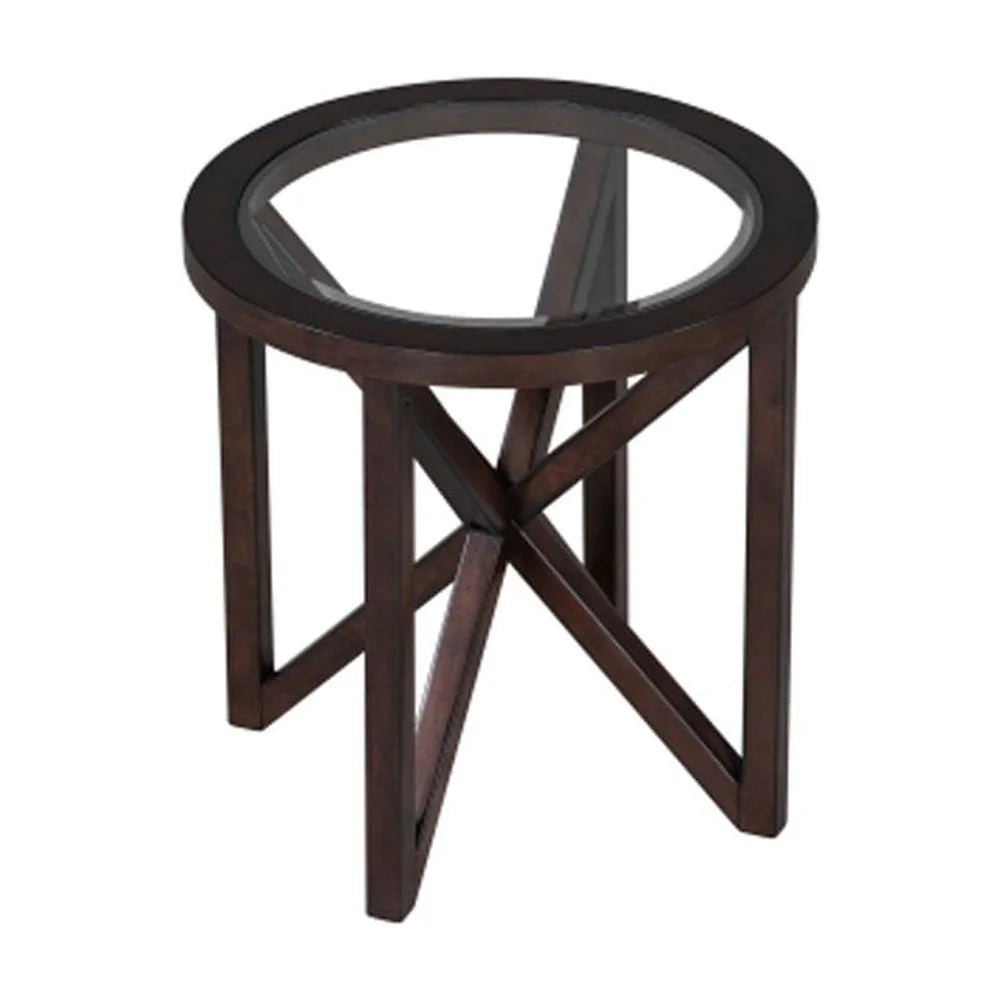 Round Tempered Glass Coffee Table with Solid Wood Base O21116