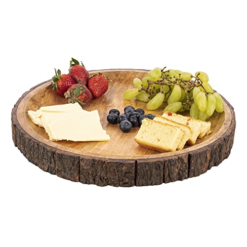 Round Wooden Serving Platter with Tree Bark Edges 13" C8423