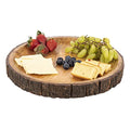 Round Wooden Serving Platter with Tree Bark Edges 13" C8423