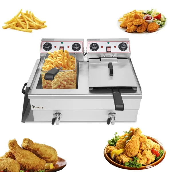 Electric Deep Fryer 16.9QT 24.9QT Stainless Steel Double Tank 3400W I435