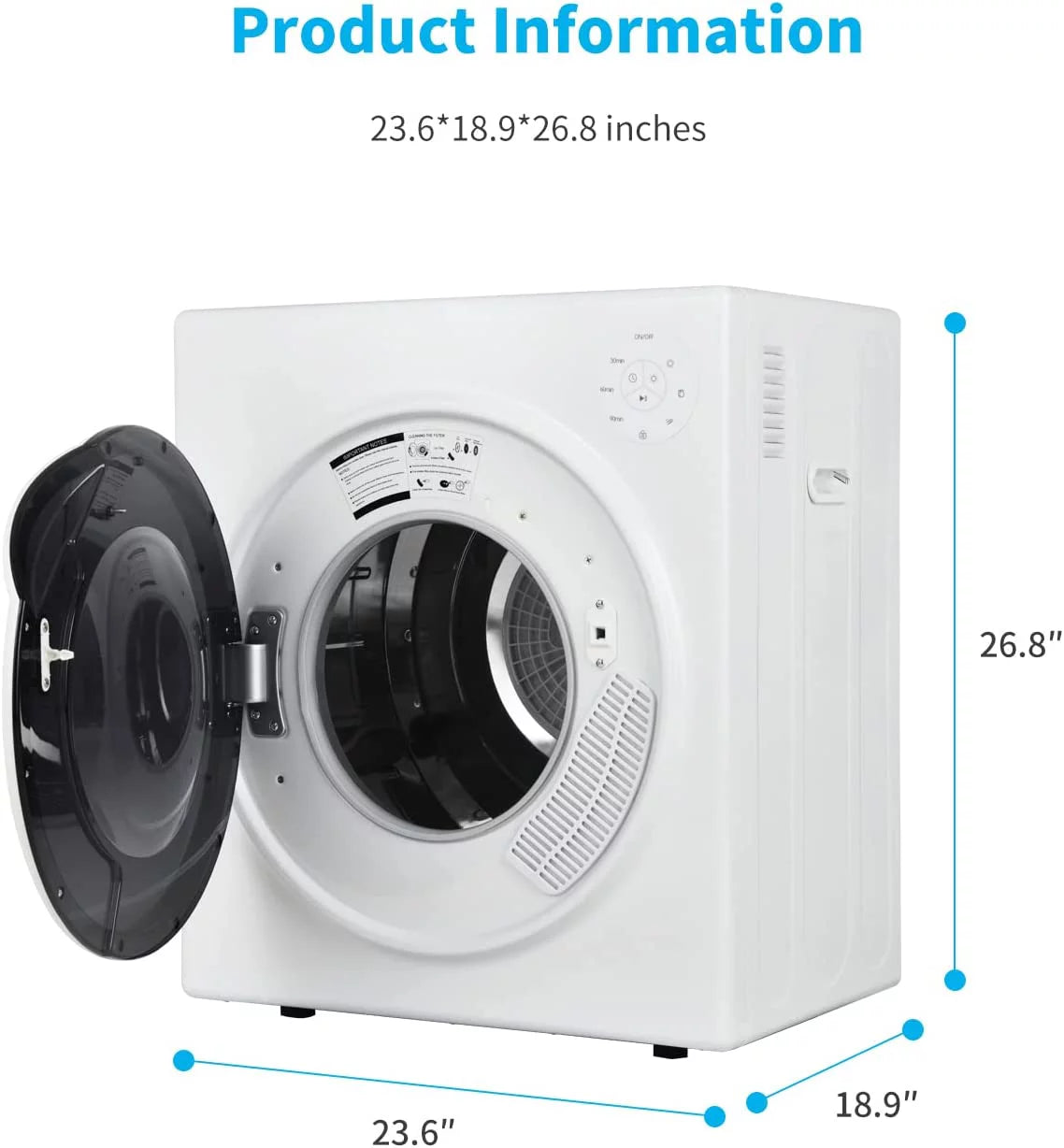 White 13lbs Portable Clothes Dryer with Stainless Steel Tub Q1676