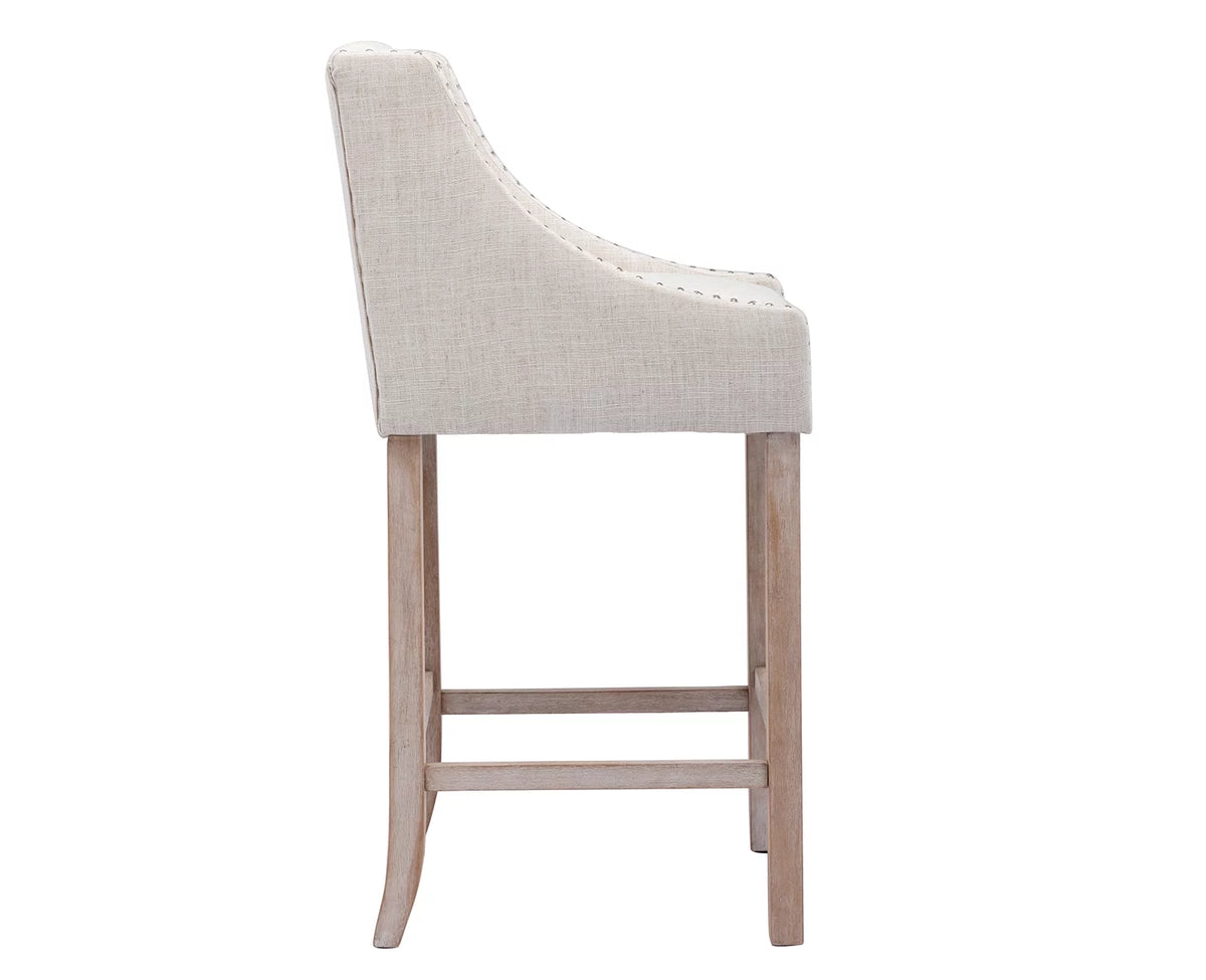30" Beige Linen Tufted Bar Stools Set of 2 X9118