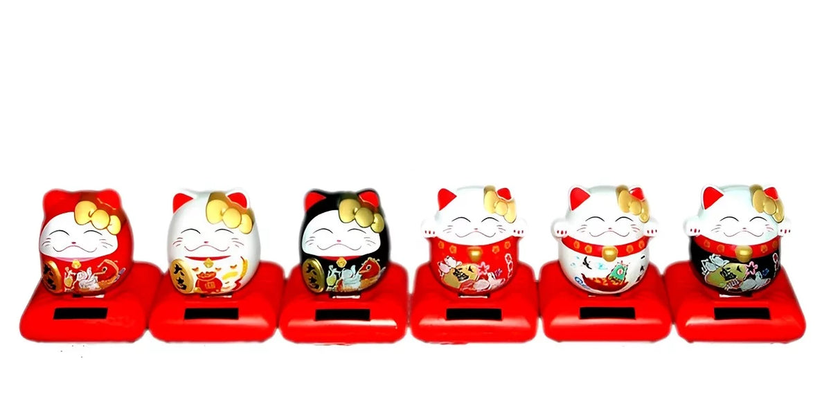 Solar Powered Dancing Toy Lucky Cat Waving Arm Maneki Neko 3 inch Set of 6 T30874