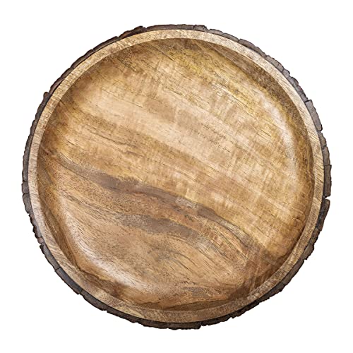 Round Wooden Serving Platter with Tree Bark Edges 13" C8423