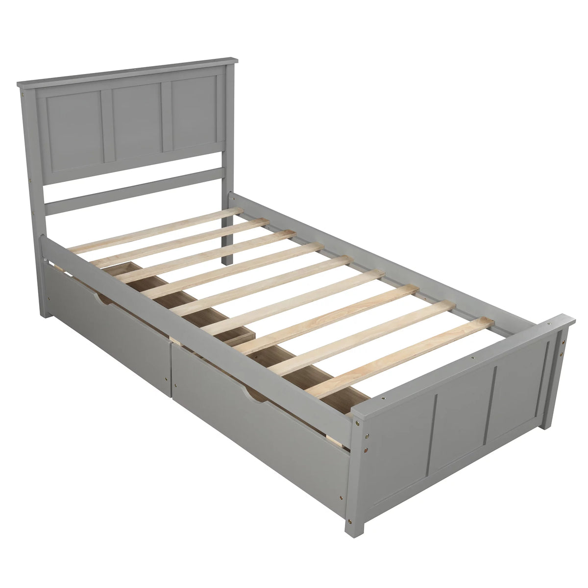 Twin Size Wood Platform Bed with Storage and Headboard D156