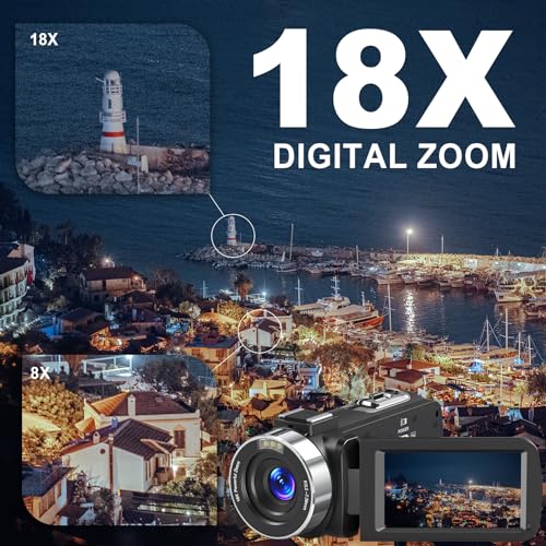 8K Video Camera Camcorder, 64MP IR Night Vision Vlogging Camera, 18X Zoom WiFi Digital Touch Screen Camcorder with 32G SD Card M612