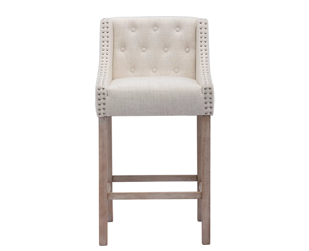 30" Beige Linen Tufted Bar Stools Set of 2 X9118