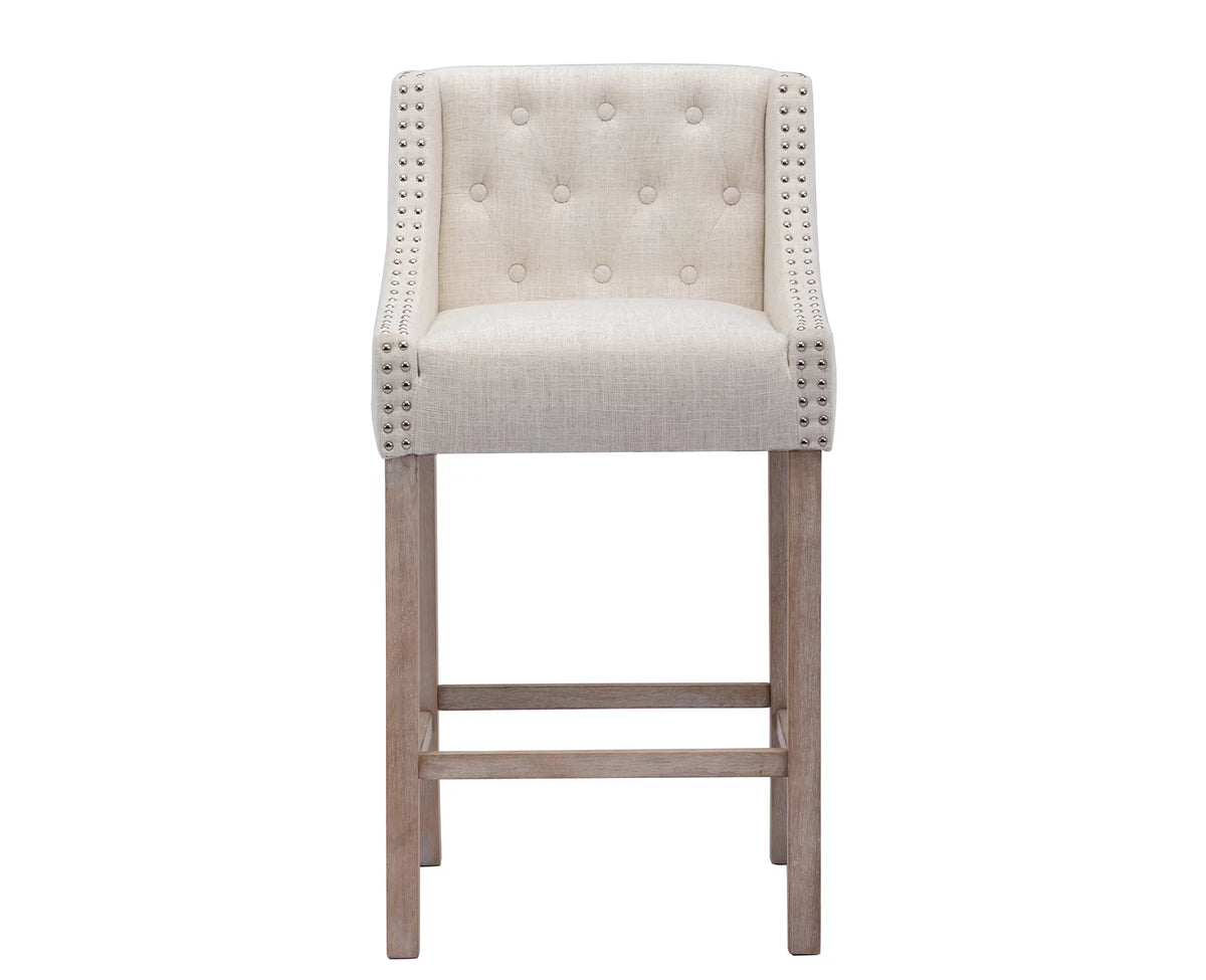 30" Beige Linen Tufted Bar Stools Set of 2 X9118
