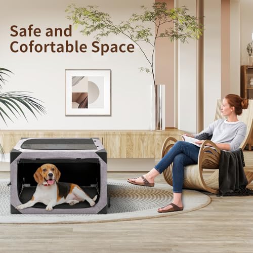 36x25x25 Inch Grey Foldable Dog Crate with 3-Door Z54311