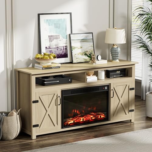 Farmhouse TV Stand for Televisions up to 65 Inches, 58 Inch, Milk White H6015