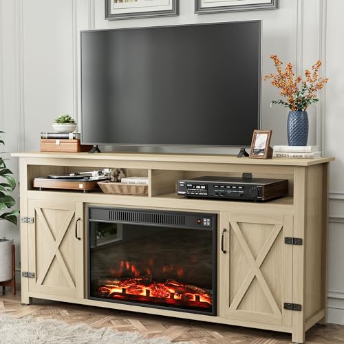 Farmhouse TV Stand for Televisions up to 65 Inches, 58 Inch, Milk White H6015