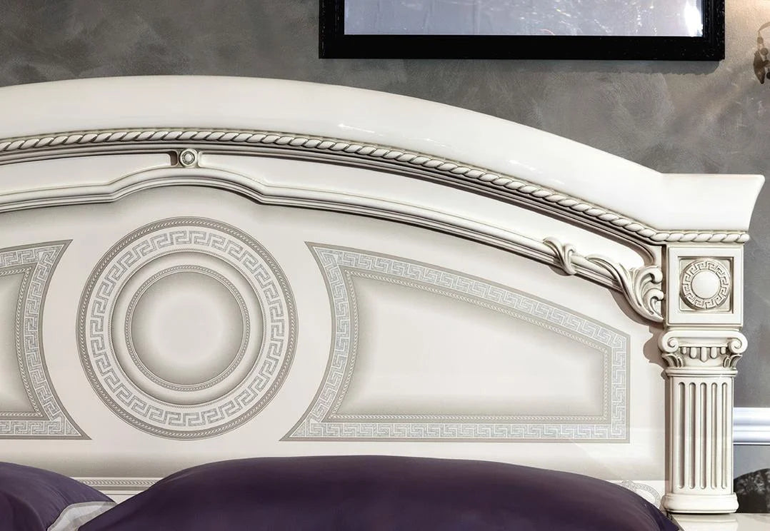 Glossy White Silver Finish Queen Bedroom Set 3Pcs S78274