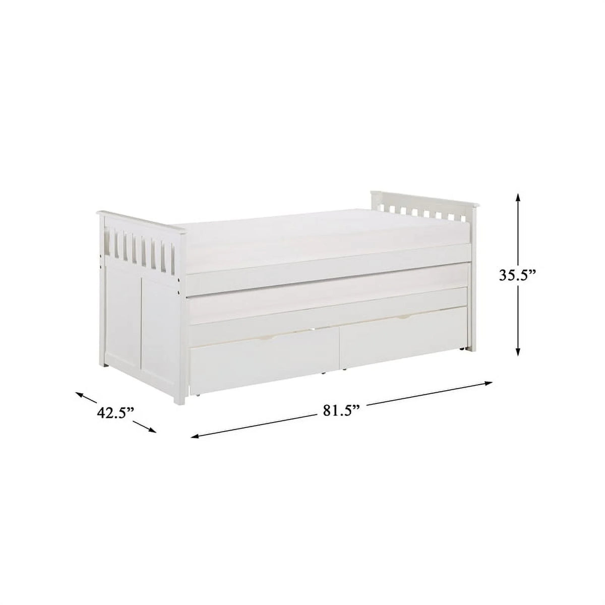 White Wood Twin Bed with Storage Boxes I500