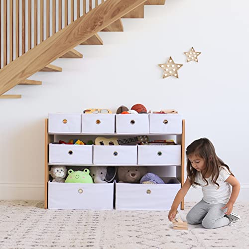 Natural White Toy Storage Organizer with 9 Removable Fabric Bins I346739