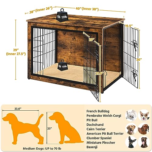 27.5'' Wooden Dog Crate Furniture with Cushion U7596