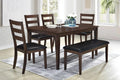 6 Piece PU Leather Wood Dining Table Chairs Bench M9070