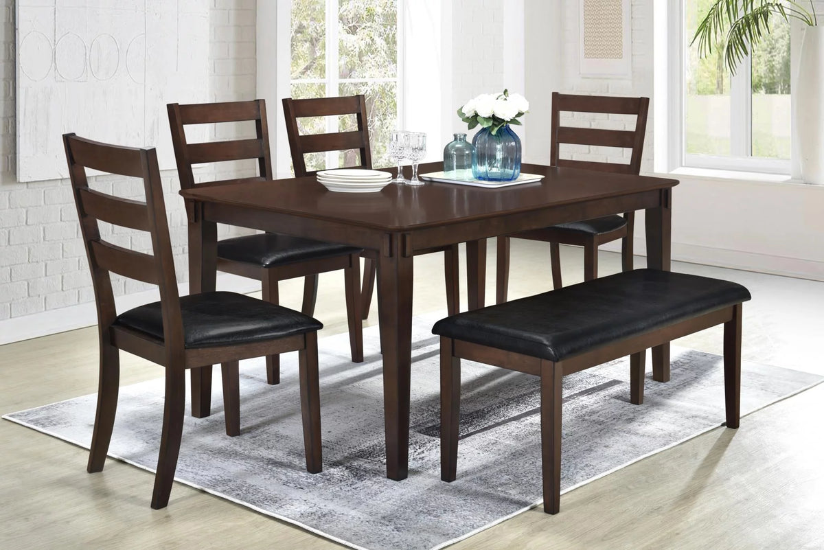 6 Piece PU Leather Wood Dining Table Chairs Bench M9070