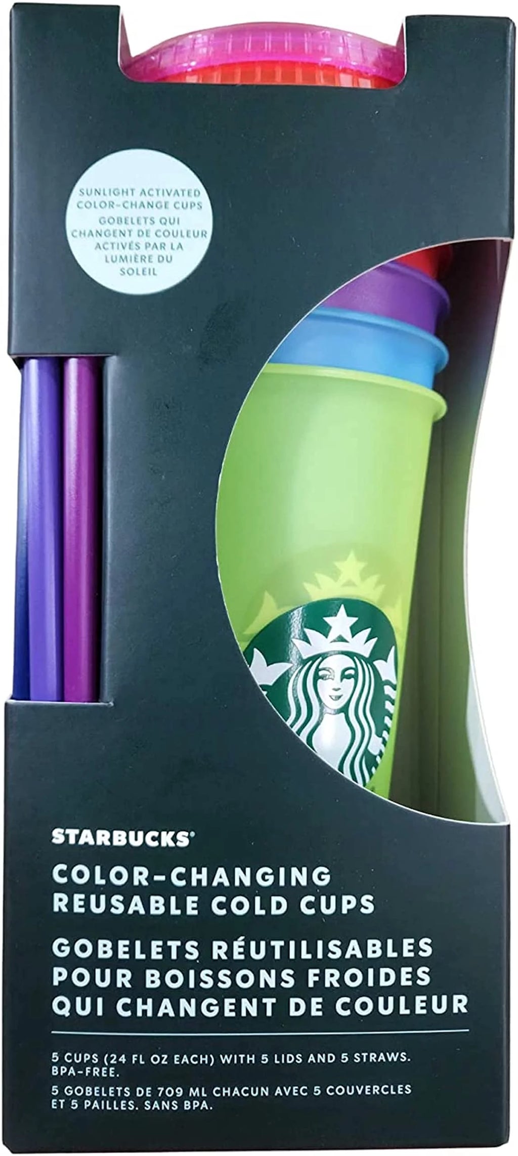 Color Change Cold Cups with Straws 24oz Pack of 5 M61531