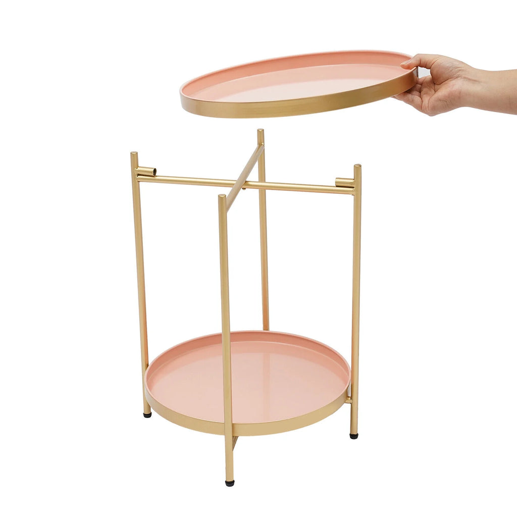 2 Tier Round Metal Side Table with Removable Tray T853489