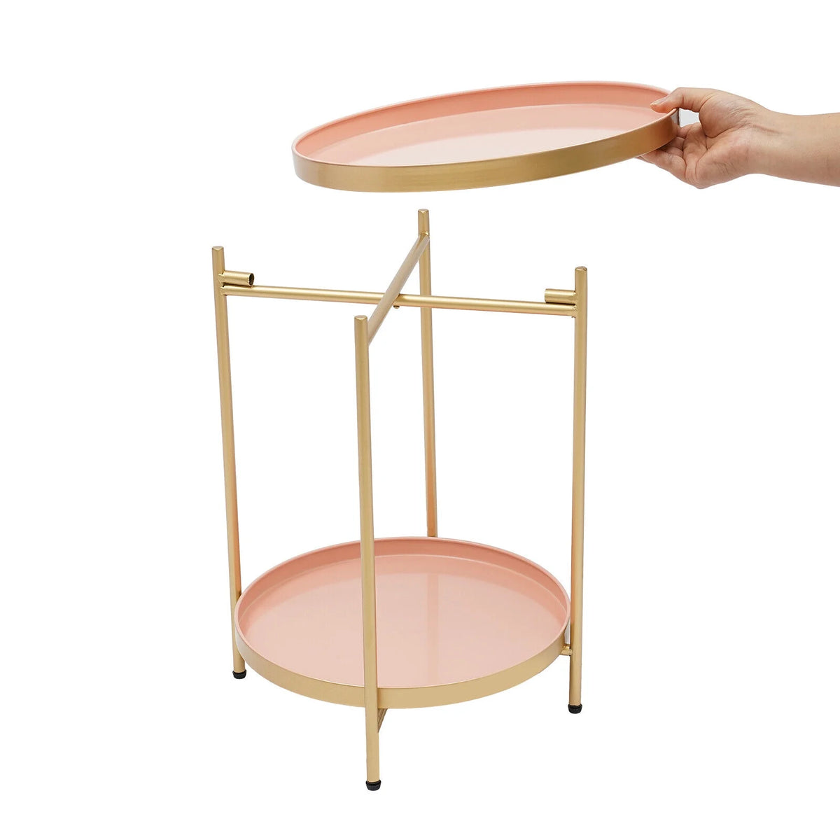 2 Tier Round Metal Side Table with Removable Tray T853489