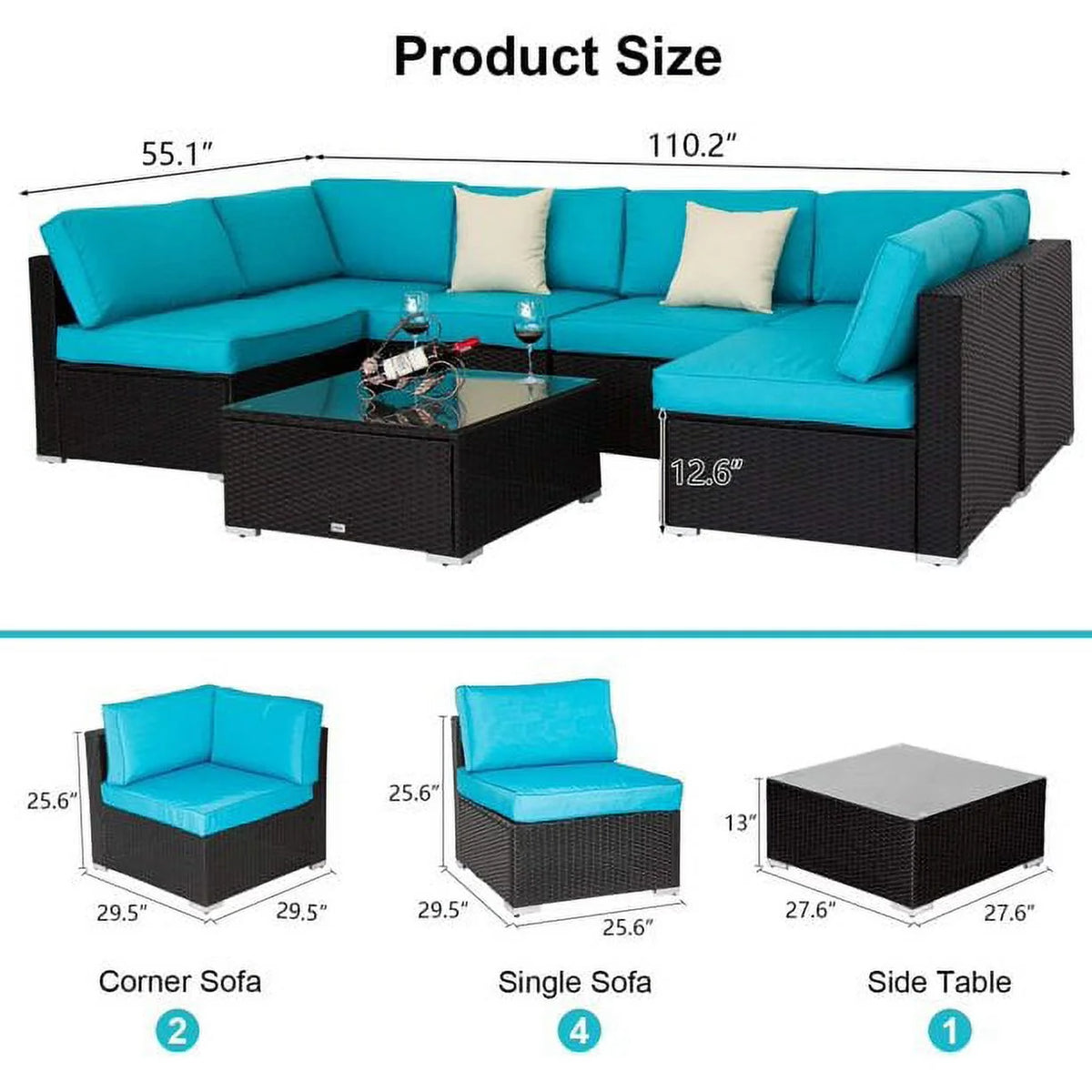 7 Pc Wicker Rattan Patio Furniture Set with Cushions L623