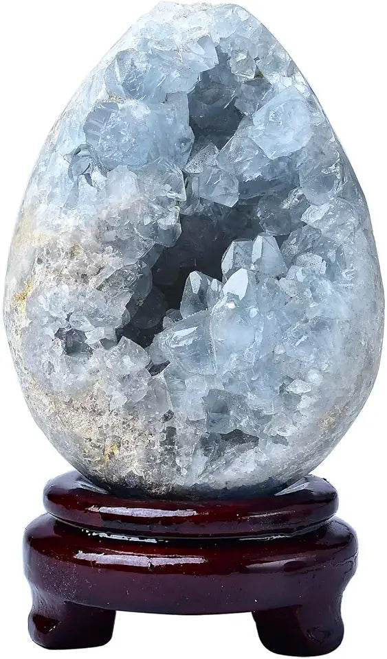 Natural Blue Celestite Geode Egg Healing Crystal Stone with Stand 4.0-4.4 Pound R5324