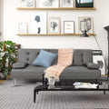 Gray Faux Leather Convertible Futon Sofa Bed with 2 Cup Holders W43284