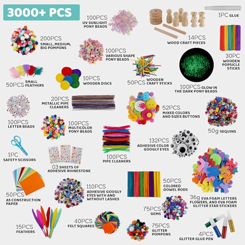 3000+ Pcs Arts and Crafts Supplies & Materials for Kids Bulk Craft Kit K48335