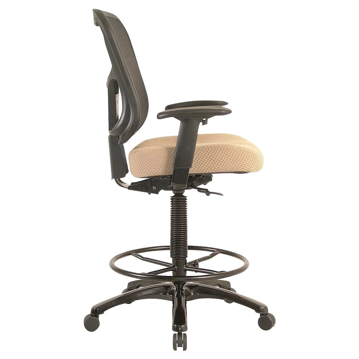 Ergonomic Fabric Mid-Back Drafting Stool Beige C68266